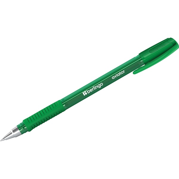 Ручка шариковая зеленая, 0.7 мм, эрг. грип, метал. н-к, трехгран. тон. корп., BERLINGO Aviator Акция!