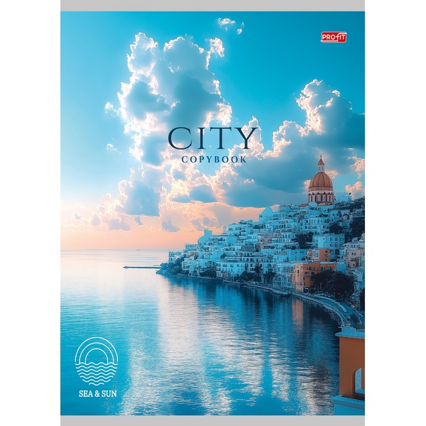 Тетрадь А4, клетка, 96 л., на скобе, 60 г/м², мел. бумага, Profit Город на побережье-1