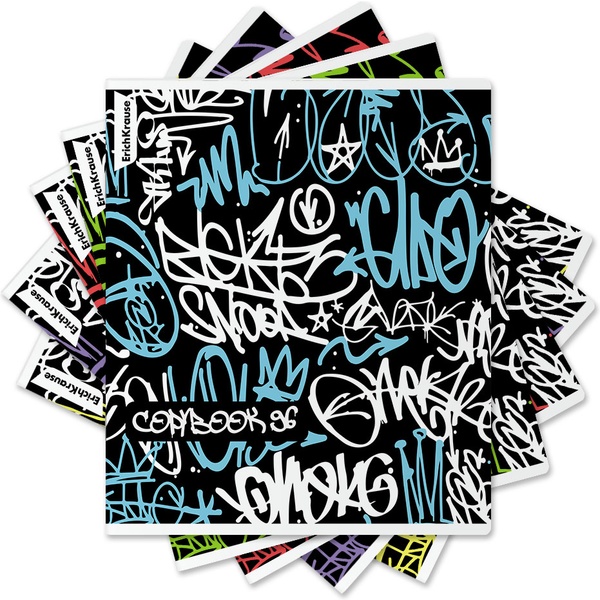 Тетрадь А5, клетка, 96 л., на скобе, 60 г/м², мат. лам. + выб. УФ-лак, ErichKrause Graffity_MIX-PACK