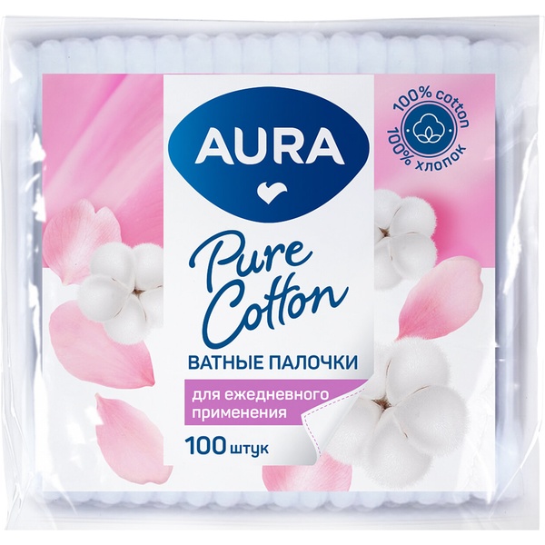 Ватные палочки 100 шт., п/э пакет, AURA Pure Cotton 20773/ 1646/ 6470 Ватные палочки 100 шт., п/э пакет, AURA Pure Cotton 20773/ 1646/ 6470