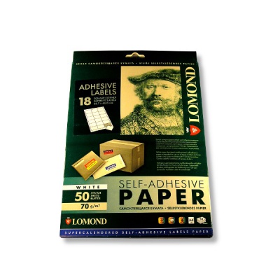 Бумага самоклеящаяся, 66.7*46 мм, 18 шт./А4, матовая, белая, 70 г/м², 50 л., LOMOND Универсальная