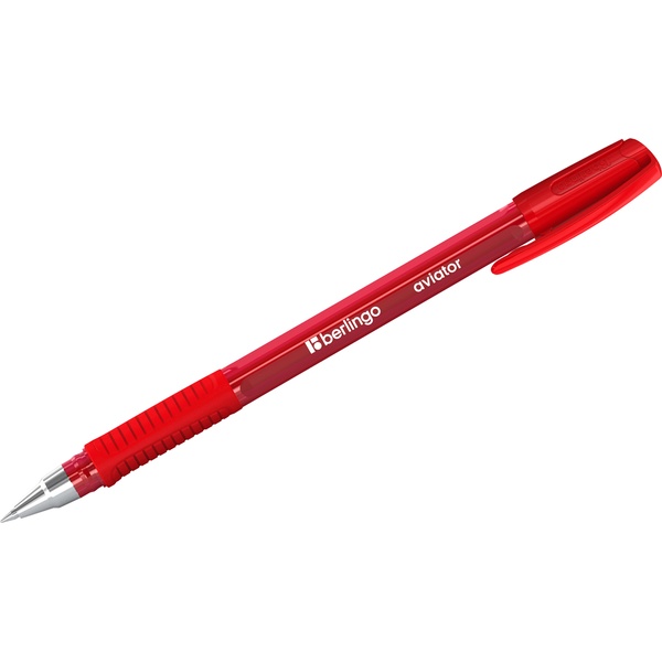 Ручка шариковая красная, 0.7 мм, эрг. грип, метал. н-к, трехгран. тон. корп., BERLINGO Aviator