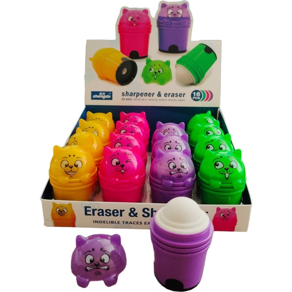 Точилка пластиковая, 1 отв., контейнер, ластик, MAYLOTT Cats_4 дизайна