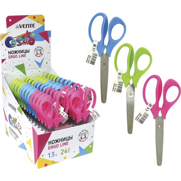 Ножницы детские 130 мм, эргономичные, пластик. ручки, deVENTE Cosmo ErgoLine_3 дизайна