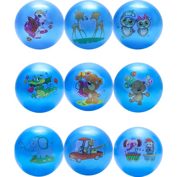 Мяч детский d 21 см, Веселые животные-3, синий, рисунок микс