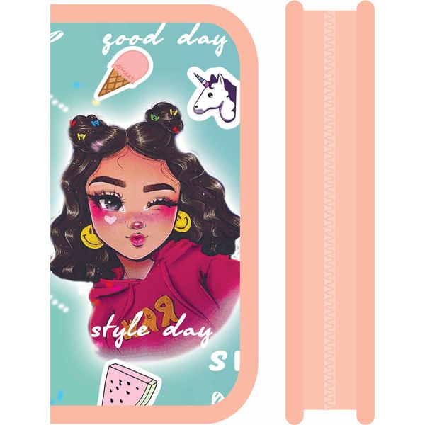 Пенал 1 отд., на молнии, 190*90*30 мм, лам. картон, вн. конгрев, ПЧЕЛКА Прикольная девчонка