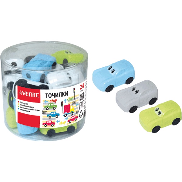 Точилка пластиковая, 1 отв., контейнер, deVENTE Машинка_3 дизайна