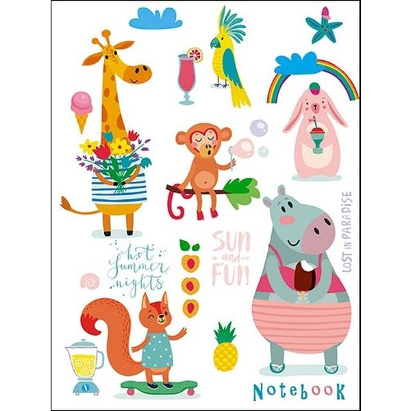 Блокнот на скобе А6, 64 л., нелинов. (стилиз.), 65 г/м², вырубка 4 раздела, PLANO Каникулы Акция!