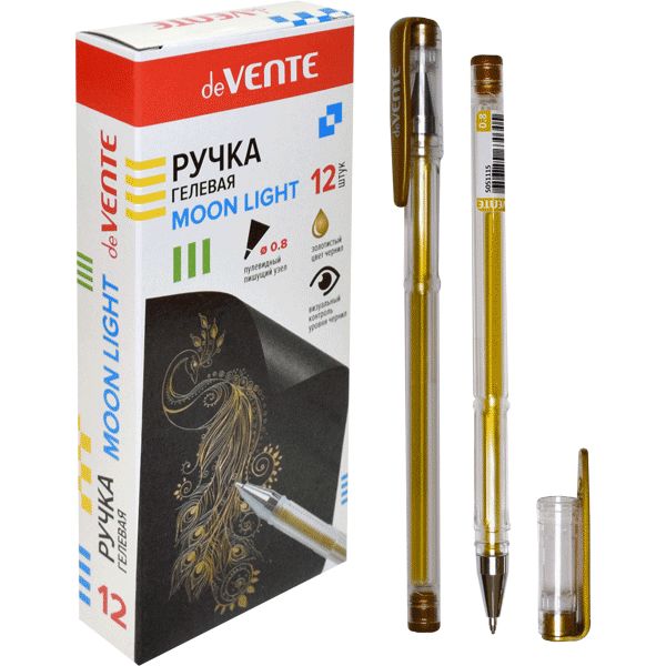 Ручка гелевая золото (эффект Highlighter), 0.8 мм, узел Standard, рифл. грип, deVENTE Moon light Ручка гелевая золото (эффект Highlighter), 0.8 мм, узел Standard, рифл. грип, deVENTE Moon light