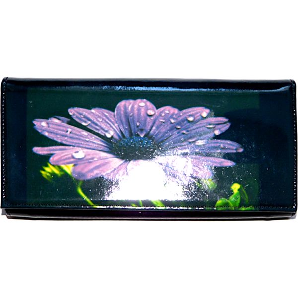 Портмоне женское фотопринт кожа ЦВЕТОК НА ЧЕРНОМ Акция!