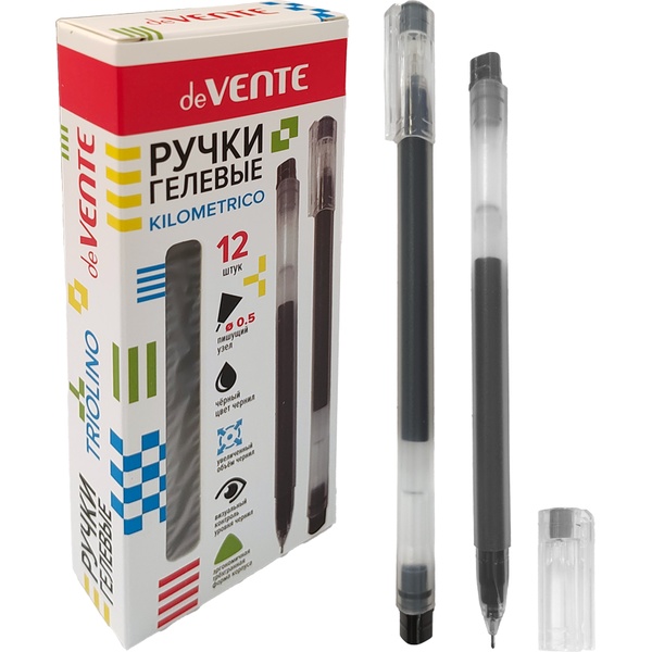 Ручка гелевая, прозрачная, Ø 0.5 мм, ДП 1000 м, одноразовая, deVENTE. Triolino. Kilometrico