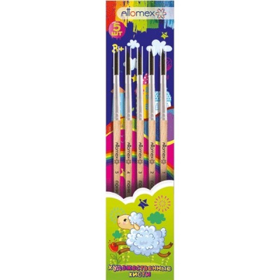 Набор кистей Attomex, 5 шт., пони, круглые, № 1, 2, 3, 4, 5, ручки деревянные