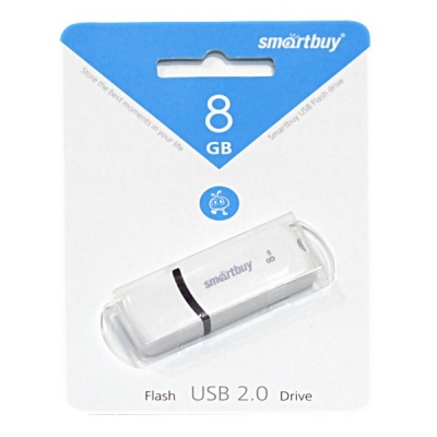 Флеш-накопитель USB 2.0, 8 ГБ, Smartbuy Paean_белый