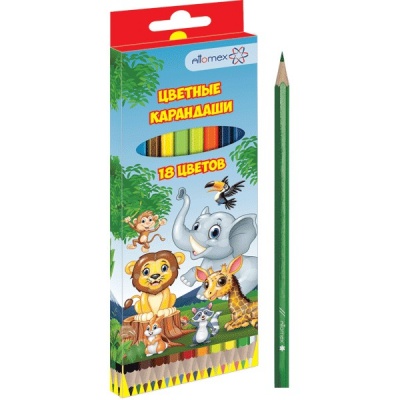 Карандаши цветные 18 шт., деревянные, шестигранные, М, Attomex Zoo (к/к)
