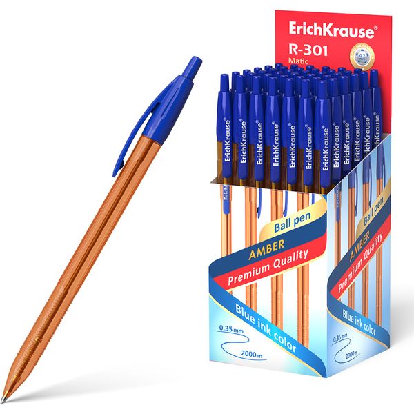 Ручка шариковая автомат., синяя, 0.7 мм, узел Standard, грип, ErichKrause R-301 Matic Amber Ручка шариковая автомат., синяя, 0.7 мм, узел Standard, грип, ErichKrause R-301 Matic Amber
