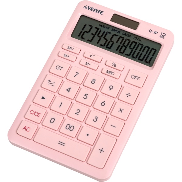 Калькулятор базовый deVENTE Q-3P, 12-разряд., 1 яч. памяти, дв. питание, 00, →, MU, пастельно-розовый