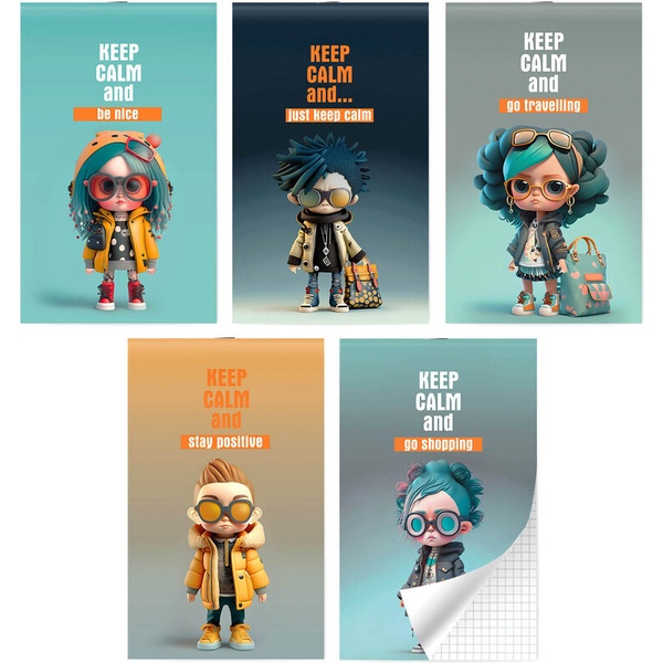 Блокнот на скобе А6, 30 л., клетка, 65 г/м2, Lamark Keep Calm_5 дизайнов Акция!