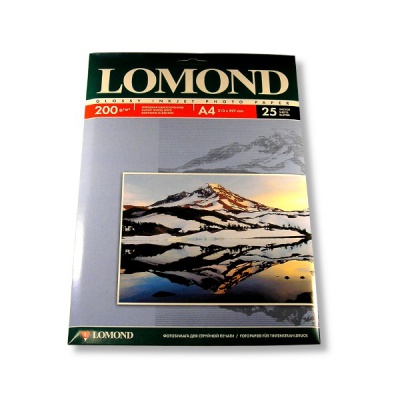 Фотобумага А4, 200 г/м² , 25 л., глянцевая, 1-ст., LOMOND Inkjet 