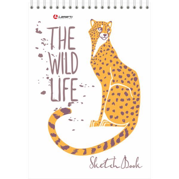 Скетчбук А5, 30 л., 160 г/м², крем. блок, гребень сверху, LAMARK Гепард  Акция!