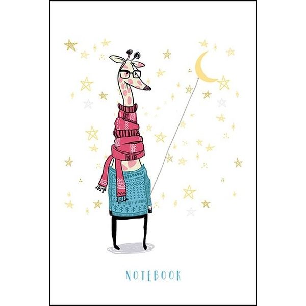 Блокнот на скобе А5, 32 л., линия, PLANOGRAF Жираф на прогулке, двойная обложка пластик + картон