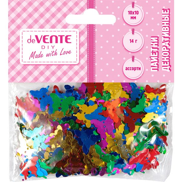Пайетки "бабочки" 10*10 мм, 14 г, цвет микс, deVENTE