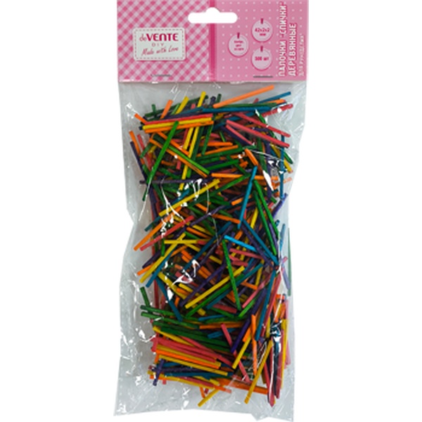 Палочки для творчества "спички" deVENTE DIY, бамбуковые, круглые, 42*2*2 мм, цв.: ассорти (500 шт.)