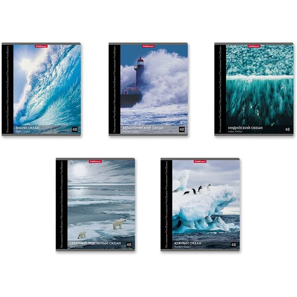 Тетрадь А5, клетка, 48 л., на скобе, 60 г/м², ErichKrause Пять океанов_5 дизайнов