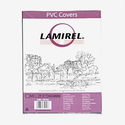 Обложки для переплета А4, 100 шт., ПВХ, 150 мкм, прозрачные, цвет: зеленый, Lamirel