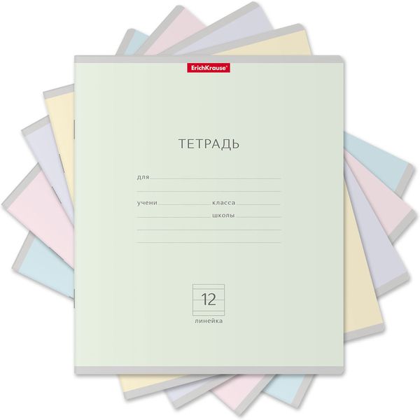Тетрадь 12 л., линия, 60 г/м2, обл. мел. картон, ErichKrause Классика Pastel_ассорти 5 цветов Тетрадь 12 л., линия, 60 г/м2, обл. мел. картон, ErichKrause Классика Pastel_ассорти 5 цветов
