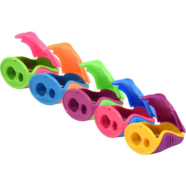 Точилка пластиковая, 2 отв. (Ø8 и Ø11 мм), контейнер, эргогрип, Lamark_5 дизайнов