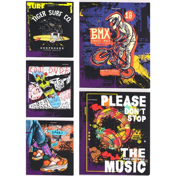 Тетрадь А5, клетка, 48 л., на скобе, 65 г/м², софт-тач, с/уг, Collezione В стиле урбан-1_5 дизайнов