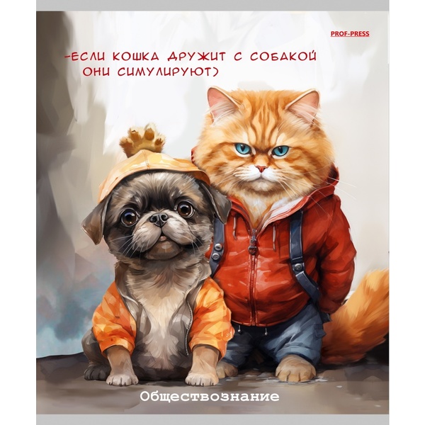 Тетрадь предметная 48 л., клетка, 60 г/м², обл. мел. картон, Prof-Press Жил был кот_Обществознание