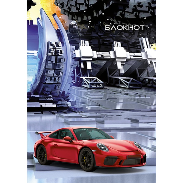 Блокнот на гребне А6, 48 л., клетка, 60 г/м², блестки, PLANO Красное авто   Акция!