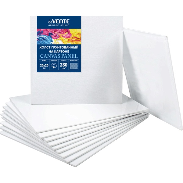 Холст на картоне грунтованный, 20*20 см, 100% хлопок, м/зерно, 280 г/м², deVENTE Artistic Studio