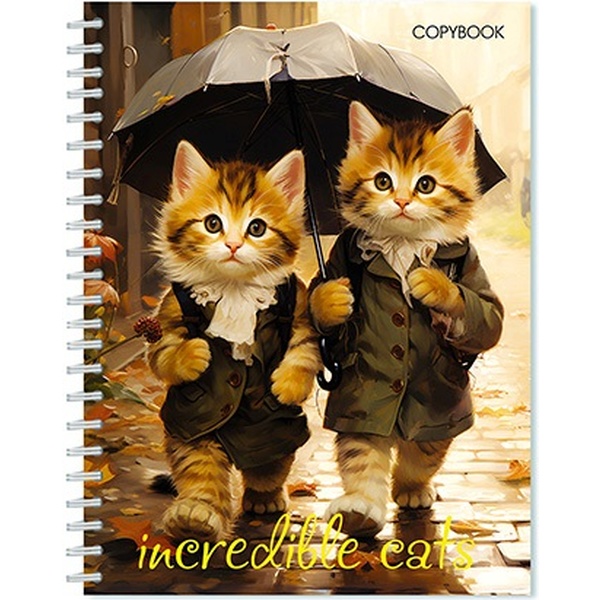 Тетрадь А5, клетка, 48 л., на гребне, 60 г/м², выб. уф-лак, блестки, КТС-ПРО Рыжие котята