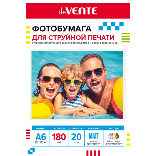 Фотобумага А6, 180 г/м² , 20 л., матовая, 1-ст., deVENТЕ 