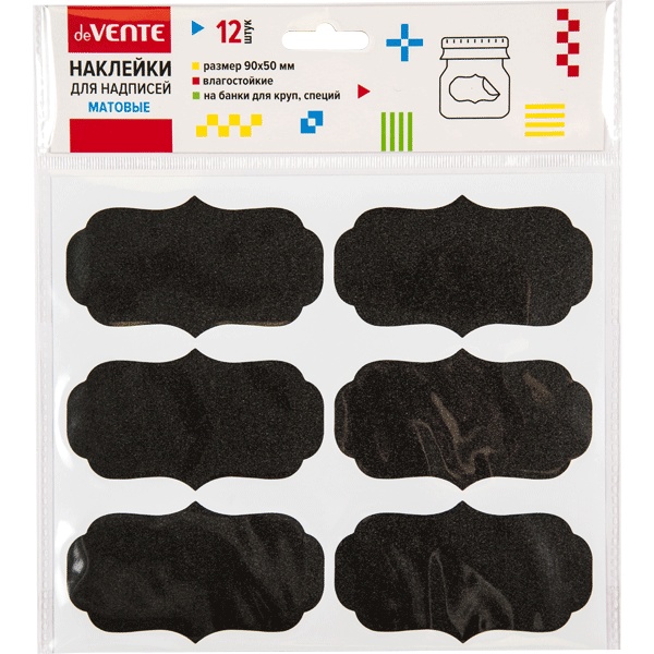 Наклейки для надписей мелками и маркерами, 12 шт., 90*50 мм (фигурные), ПВХ, черные, deVENTE