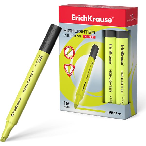 Текстмаркер желтый, неоновый, ШЛ 0.6-4.5 мм, н-к "клин", трехгран. корп., ErichKrause Visioline V-17