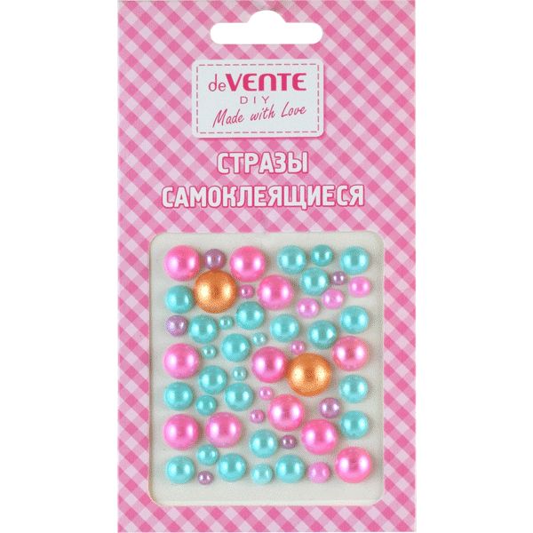 Стразы самоклеящиеся, карточка 75*65 мм (разный р-р), цв.: микс, deVENTE Жемчуг