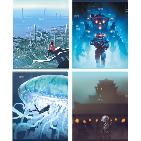 Тетрадь А5, клетка, 48 л., на скобе, 65 г/м², BG Мир будущего_4 дизайна  Акция!