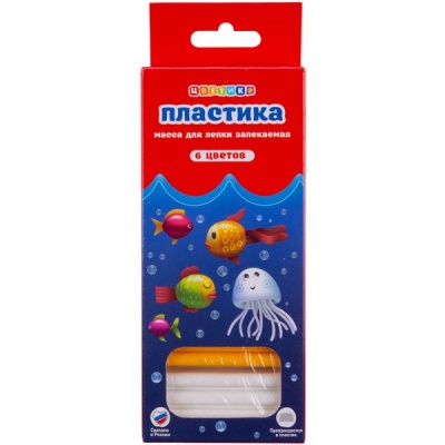 Пластика (полимерная глина) ЦВЕТИК, в наборе, 6 цветов по 20 г, запекаемая Акция!