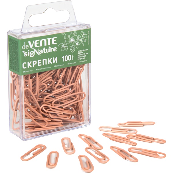 Скрепки 28 мм, цветные, овальные, 100 шт., пэт-бокс, deVENTE sigNATURE/ Пудрово-розовый
