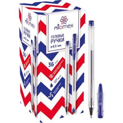 Ручка гелевая синяя, Ø 0.5 мм, рифл. грип, метал. н-к, Attomex