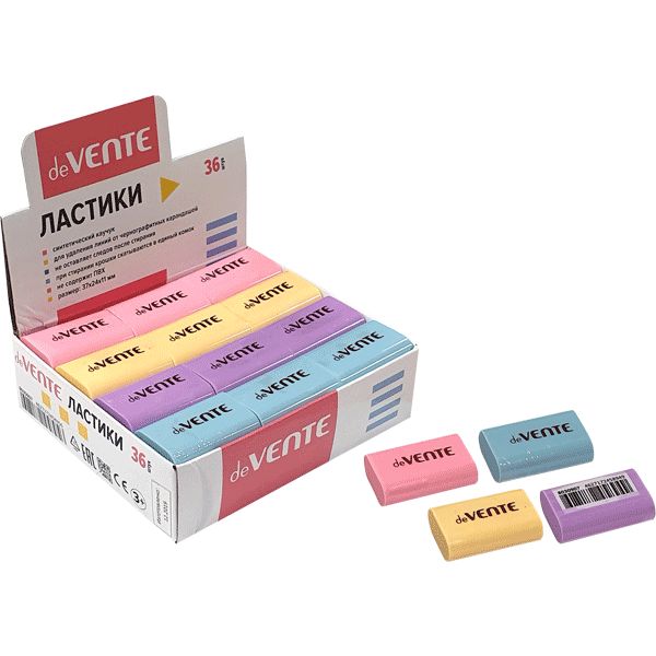Ластик deVENTE Pastel, синт. каучук (Dust free), прямоугольный, 37*24*11 мм, 4 дизайна Ластик deVENTE Pastel, синт. каучук (Dust free), прямоугольный, 37*24*11 мм, 4 дизайна