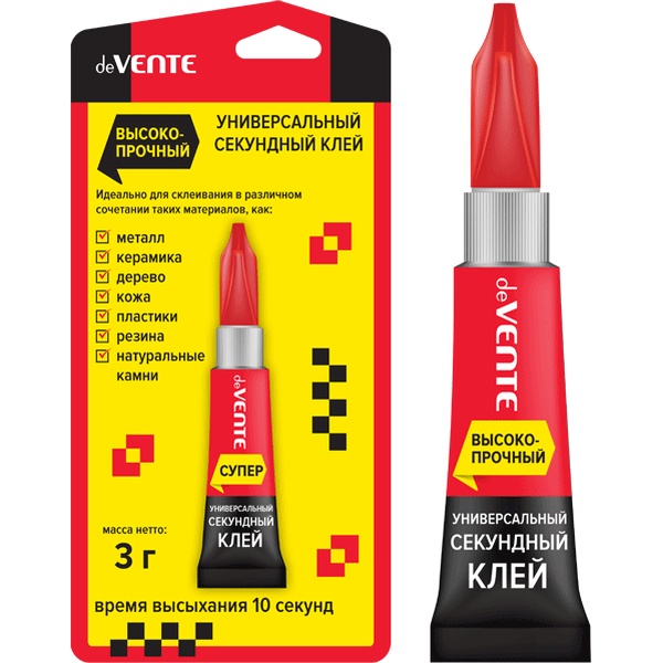 Клей секундный универсальный высокопрочный deVENTE Супер клей (Super Strong glue), туба 3 г, блистер