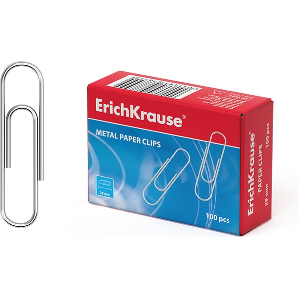 Скрепки 28 мм, оцинкованные, овальные, 100 шт., к/к, ErichKrause