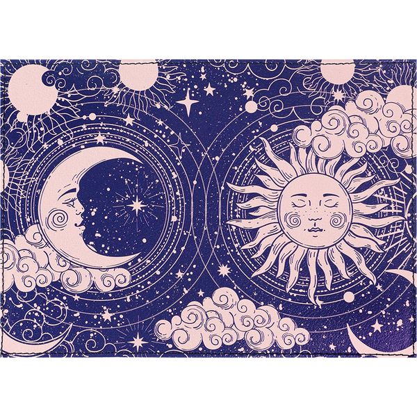 Обложка для паспорта нат. кожа/PVC, цв. печать, MILAND Месяц и солнце    Акция!