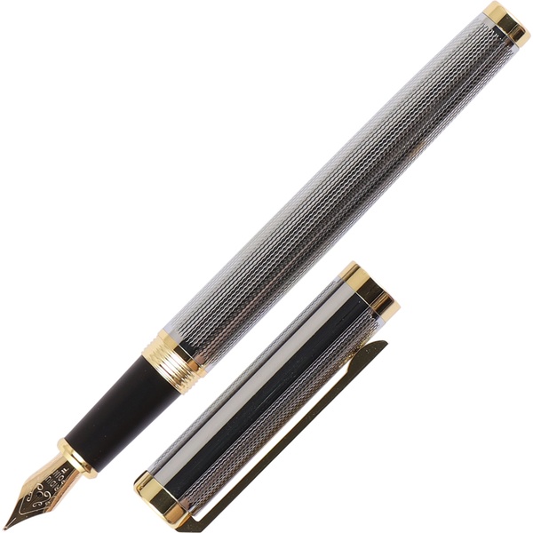 Ручка перьевая М (Medium), порш. конвертер, стальной корпус, цв.: хром/зол., FIORENZO (в футляре)