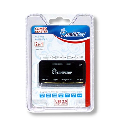 USB-разветвитель + картридер Smartbuy Combo (3 порта USB 2.0 и 4 слота картридера), черный USB-разветвитель + картридер Smartbuy Combo (3 порта USB 2.0 и 4 слота картридера), черный