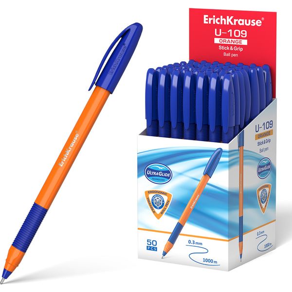 Ручка шариковая синяя, 1.0 мм "игла", эрг. грип, ErichKrause U-109 Stick&Grip Orange Ручка шариковая синяя, 1.0 мм "игла", эрг. грип, ErichKrause U-109 Stick&Grip Orange